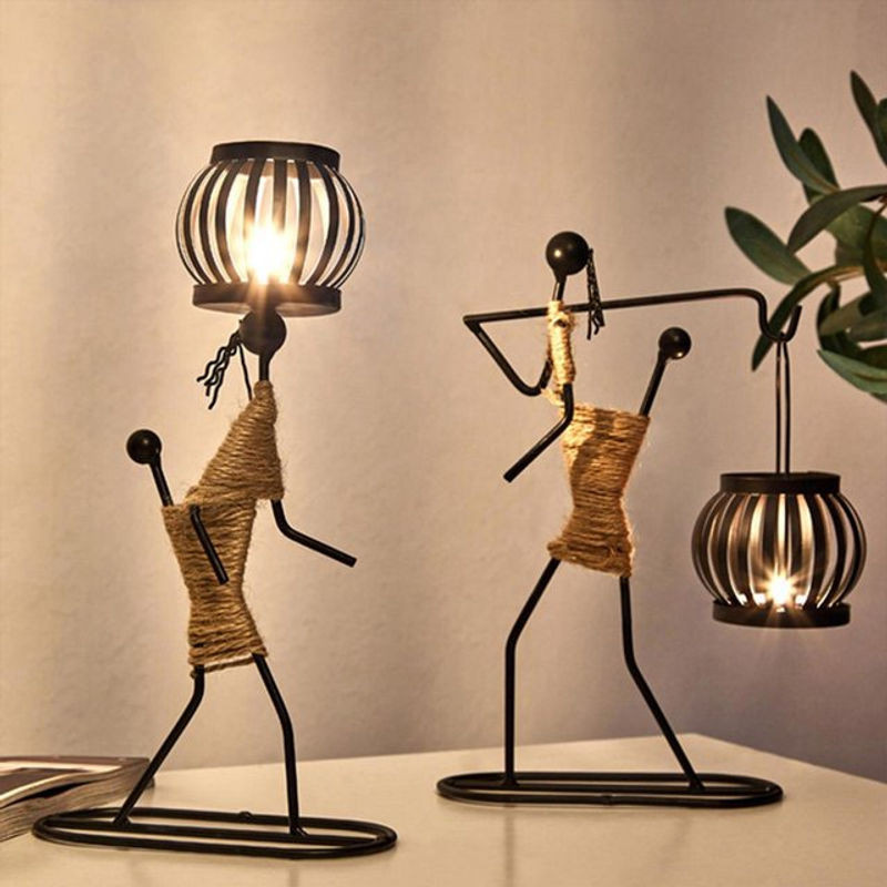 Binchi Lighting Appliances Kerzenständer aus Metall in Schwarz mit skandinavischem Design als abstrakte Mensch-Skulptur für Teelichter, Stumpenkerzen und Votivkerzen - Bild 1