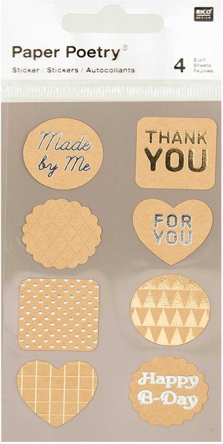 Rico Design Paper Poetry Kraftpapier Sticker Labels Metallic, 4 Bogen - Bild 1