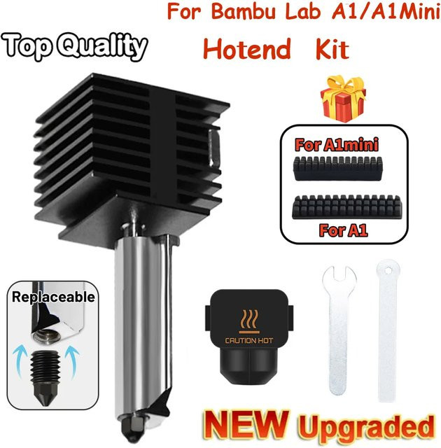 Bambu Lab A1/A1 Mini Hotend Kit mit gehärteter Stahl Düse in Schwarz für FDM 3D Drucker, Düsenoptionen 0,2/0,4/0,6/0,8 mm - Bild 1