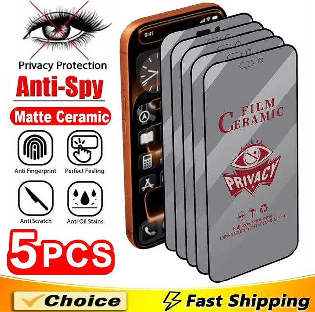5er Pack Keramik-Displayschutzfolie für Apple iPhone als Anti-Spy Privatsphäre-Folie in Transparent oder Matt - Bild 1
