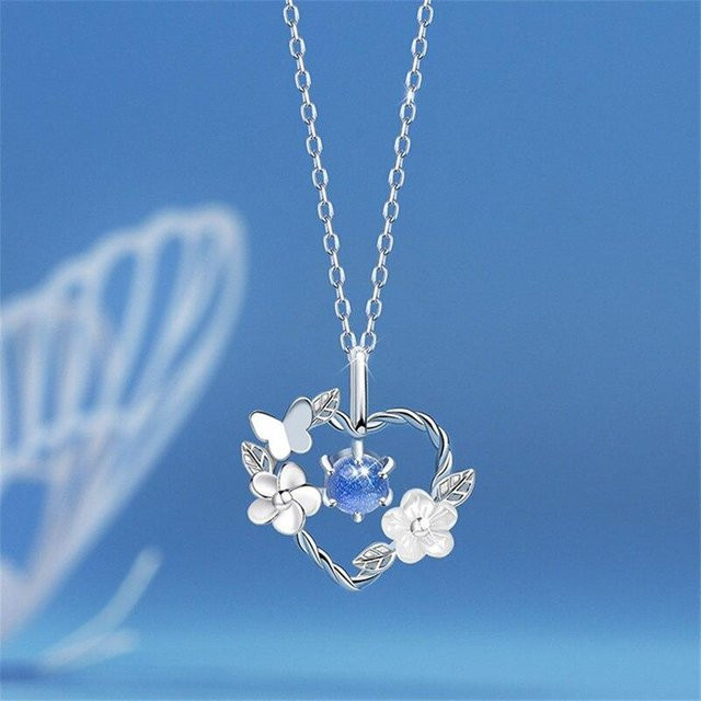 Halskette 925 Silber, Shell Herz Blume, Damen - Bild 1