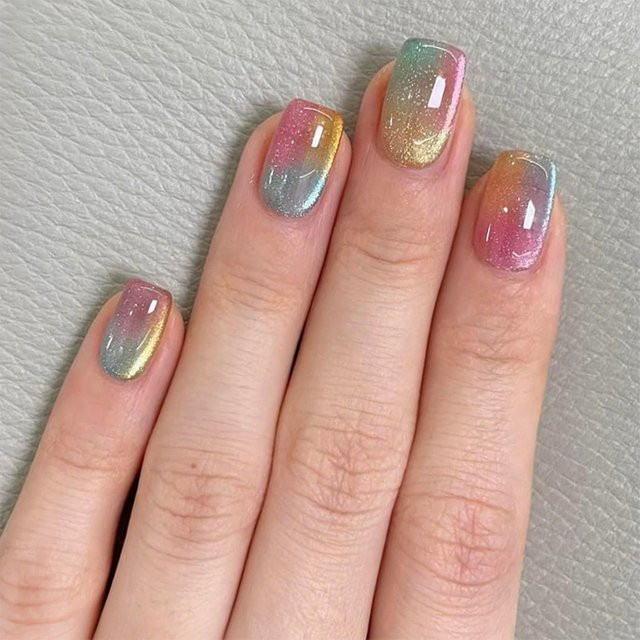 Qsezeny Künstliche Nägel Katzenaugen-Design, 24 Stück, Glänzend, Damen - Bild 1