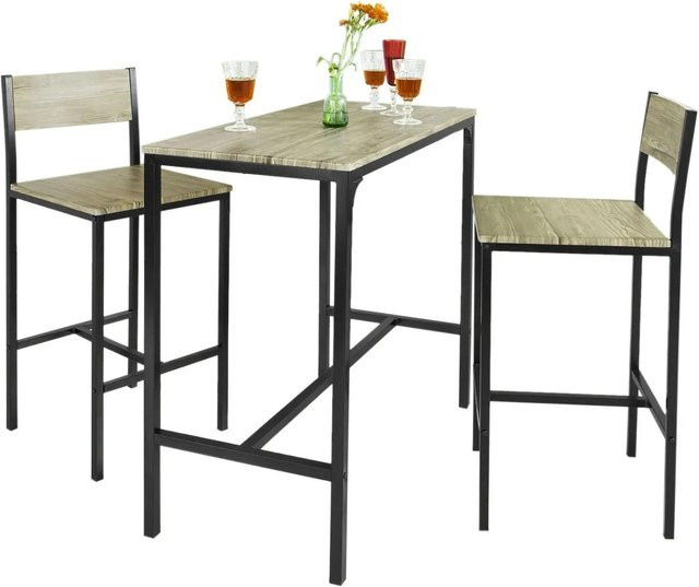 SoBuy Bartisch Set OGT03-N mit 2 Barhockern aus Holz und Metall in Natur und Schwarz - Bild 1