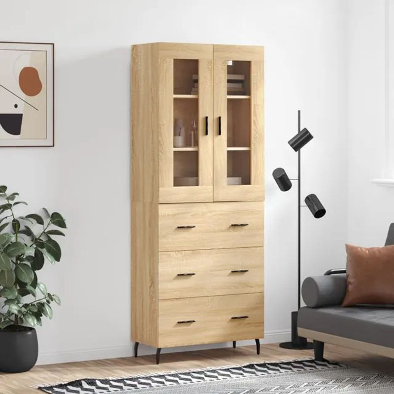 Vidaxl Vitrinenschrank Modern in Sonoma-Eiche, B: 69,5 cm, T: 34 cm, H: 180 cm - Bild 1