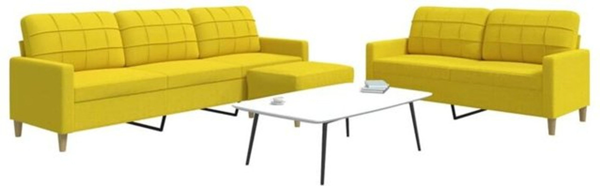 3-tlg. Sofagarnitur mit Fußhocker von Vidaxl in Gelb aus Stoff und Metall im modernen Design - Bild 1