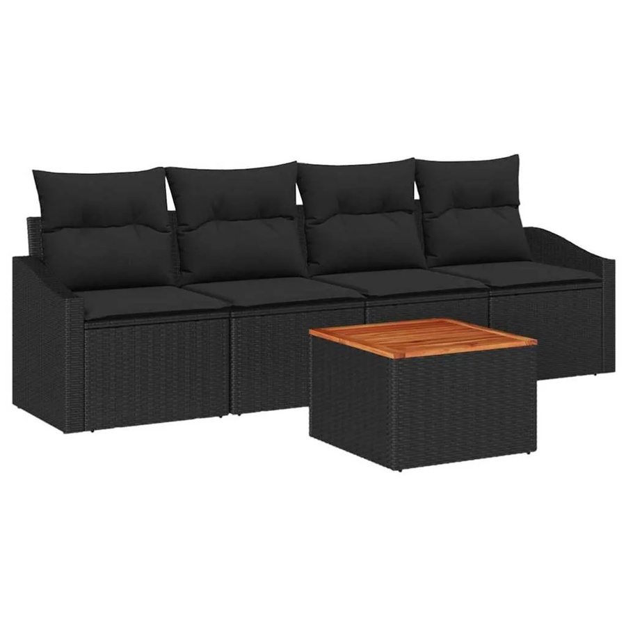 vidaXL Garten-Sofa-Set 5-tlg. aus Poly-Rattan mit Kissen in Schwarz - Bild 2