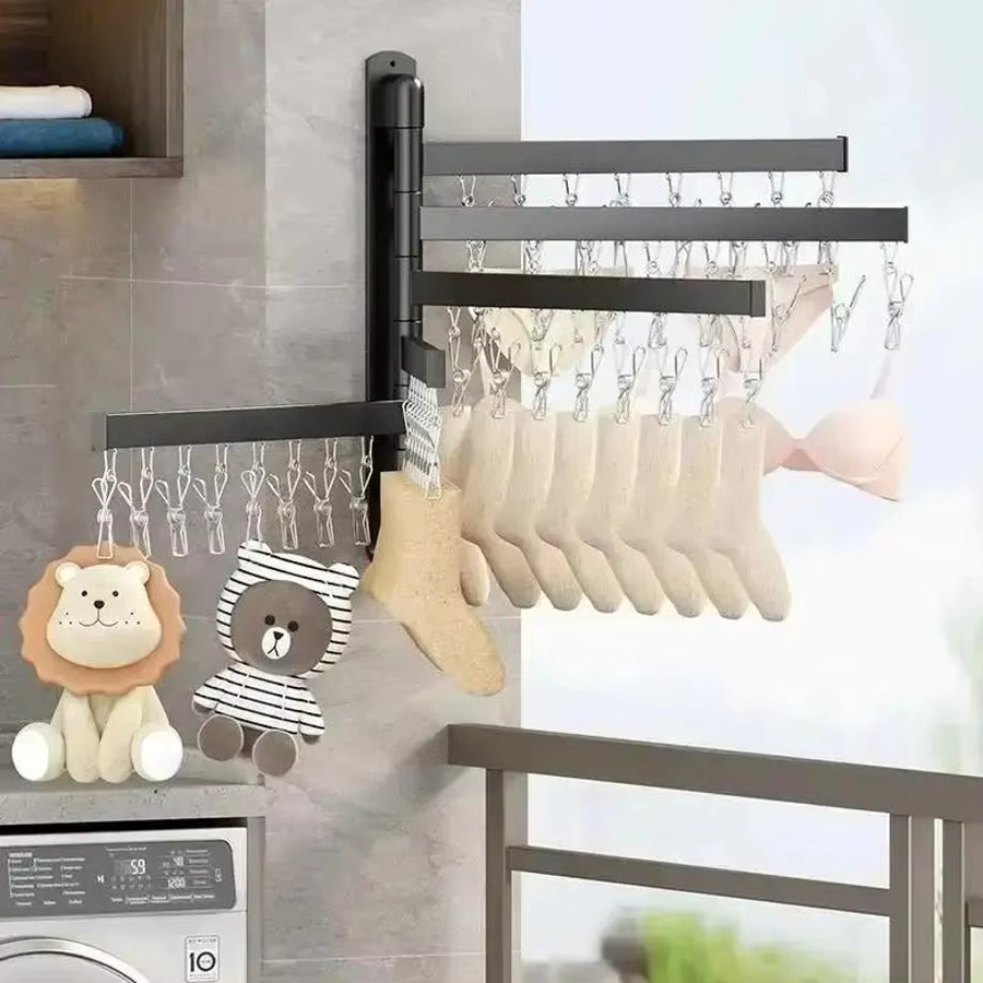 Multifunktionaler Klapptrockner aus Stahl für Küche, Badezimmer und Balkon in Schwarz - Bild 2