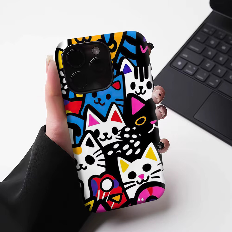 Magnetische Tough Case Handyhülle Pop Art Cat Parade für iPhone 17 16 15 14 Pro Max Plus, Mehrschichtig, Multicolour - Bild 5