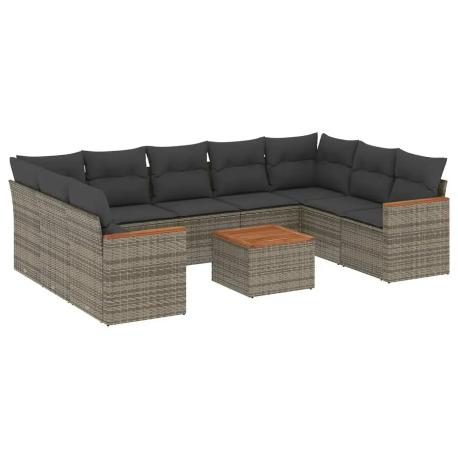 vidaXL 10-teilige Garten-Sofagarnitur aus Poly-Rattan mit Kissen in Grau - Bild 2