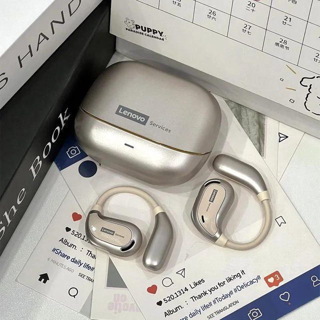 Lenovo AC102 OWS Bluetooth 6.0 Open-Ear Kabellose Kopfhörer mit 360° Surround-Sound in Gold - Bild 1