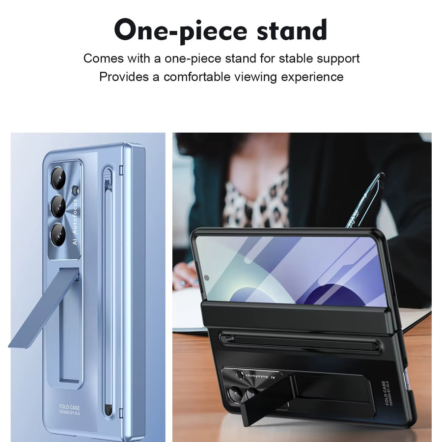 Samsung Galaxy Z Fold 7 6 5 4 360 Grad Vollschutz-Handyhülle mit Panzerglasfolie und Touchpen-Halterung in Blau - Bild 3