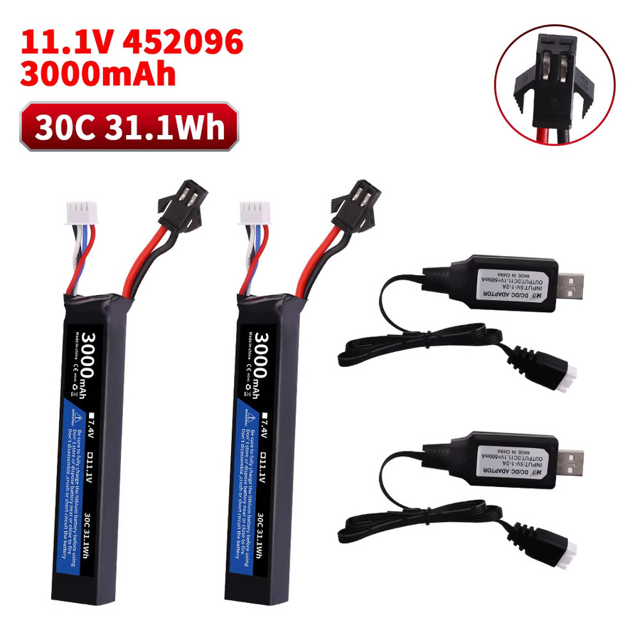 Jiaojiren LiPo Akku 11,1 V 3S 3500mAh 30C mit Tamiya, XT30 oder SM-2P Stecker für elektrische Airsoft BB Pistolen, Schwarz - Bild 2