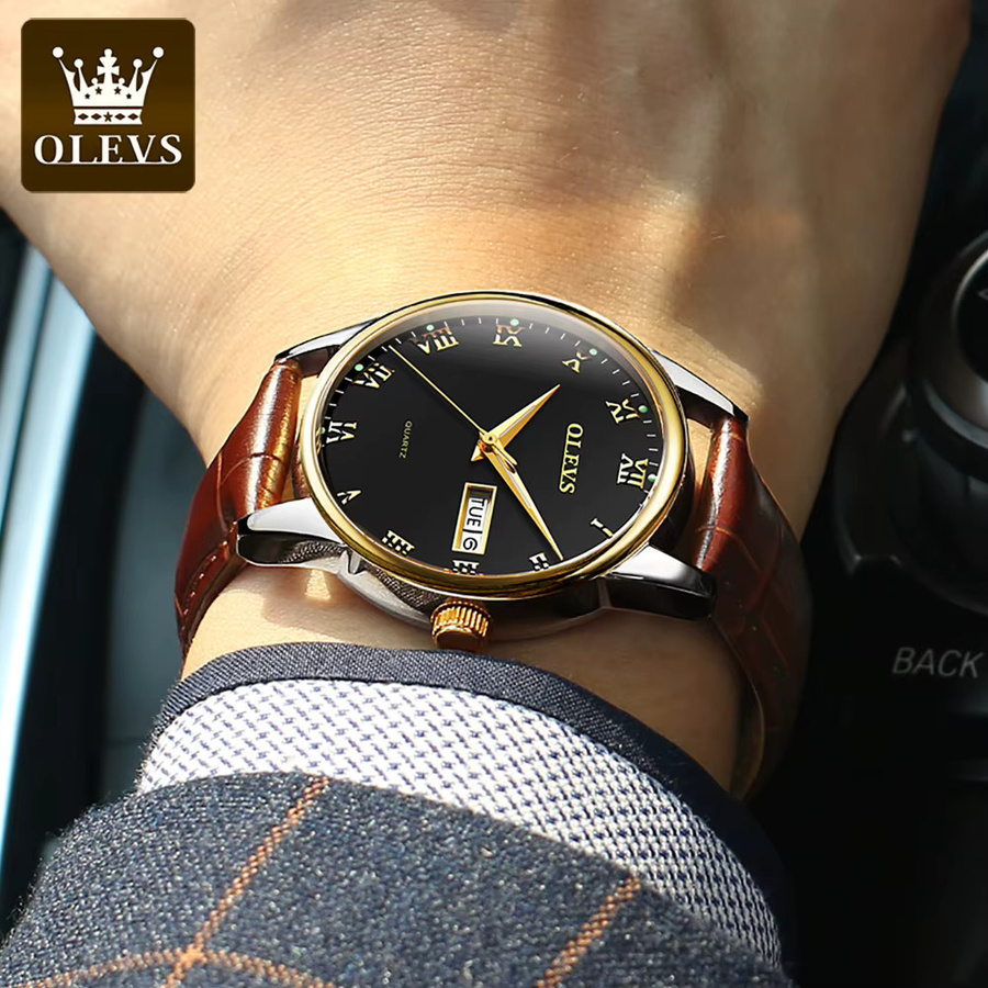 OLEVS Armbanduhr Quarz, Edelstahl, Bicolor, Schwarz, Herren - Bild 3