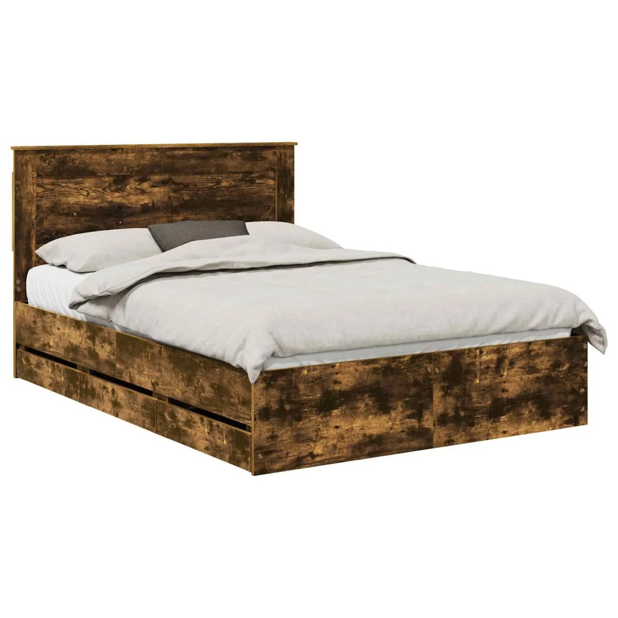 vidaXL Bettrahmen aus Holz in Räuchereiche mit Schubladen, B/T/H: 140 x 190 x 35,98 cm - Bild 2