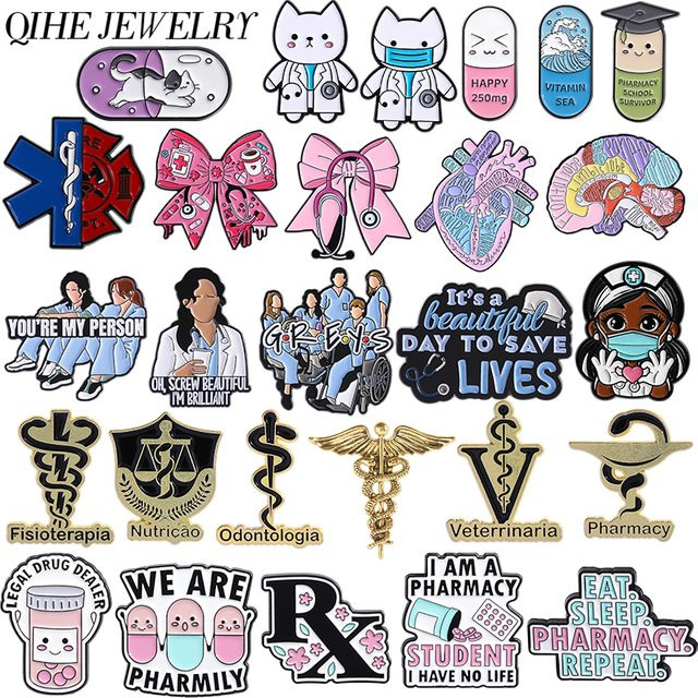 QIHE JEWELRY Brosche, Caduceus Schlange Emaille, Arzt Krankenschwester - Bild 1