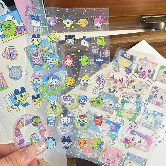 Bandai Cartoon-Pixel-Laserschnitt-Folienaufkleber, transparent, bunt/mehrfarbig, 4-teiliges Set - Bild 1