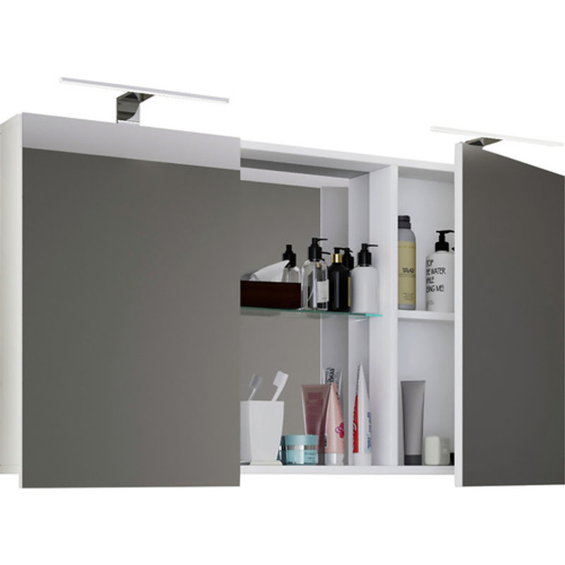 VCM Spiegelschrank Budasi in Weiss mit LED-Beleuchtung und ESG-Sicherheitsglas, B/H/T: 112 x 59 x 12 cm - Bild 2