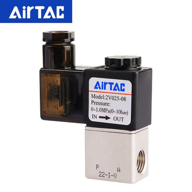 AirTAC Original 2V Fluidsteuerventil 2/2-Wege Magnetventil 2V025-06/2V025-08 in Schwarz - Bild 1