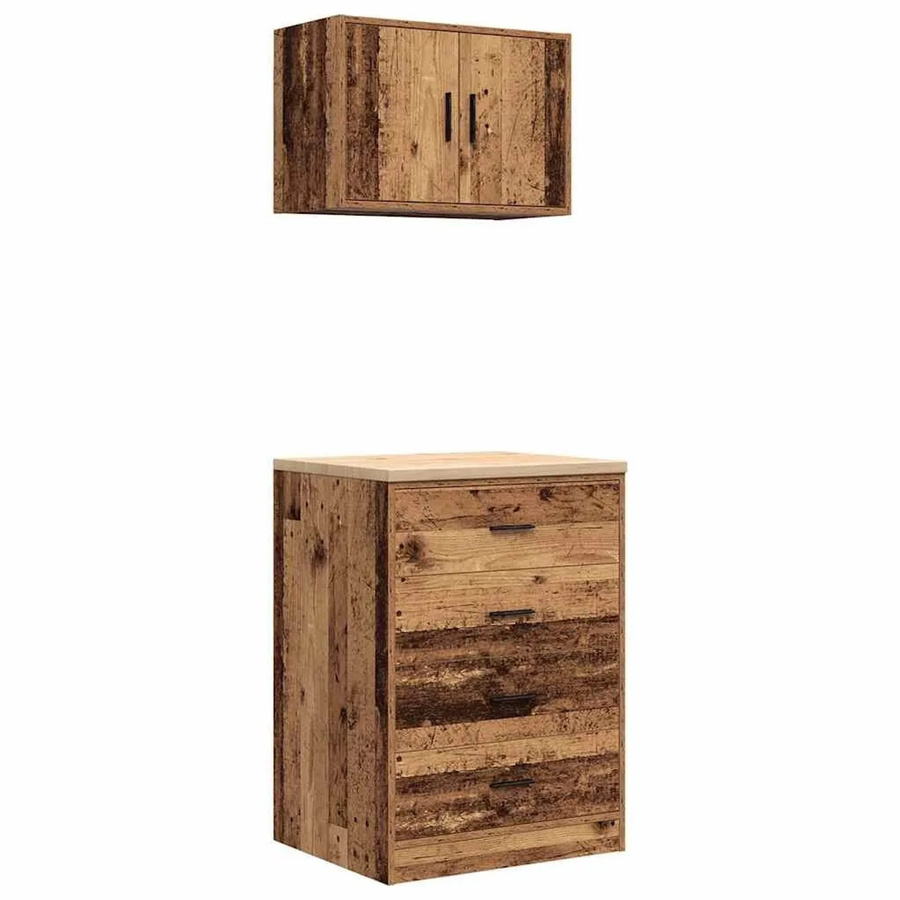 vidaXL Garagenschränke 2er-Set in Altholz-Optik, braun, wandmontierbar, B/H/T: 60 x 85 x 51 cm - Bild 2