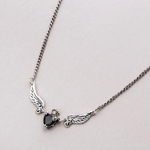 YIRAN Jewelry Halskette, Engelsflügel Herz, Silber, Schwarz, Zirkonia, Damen, 40 cm - Bild 1