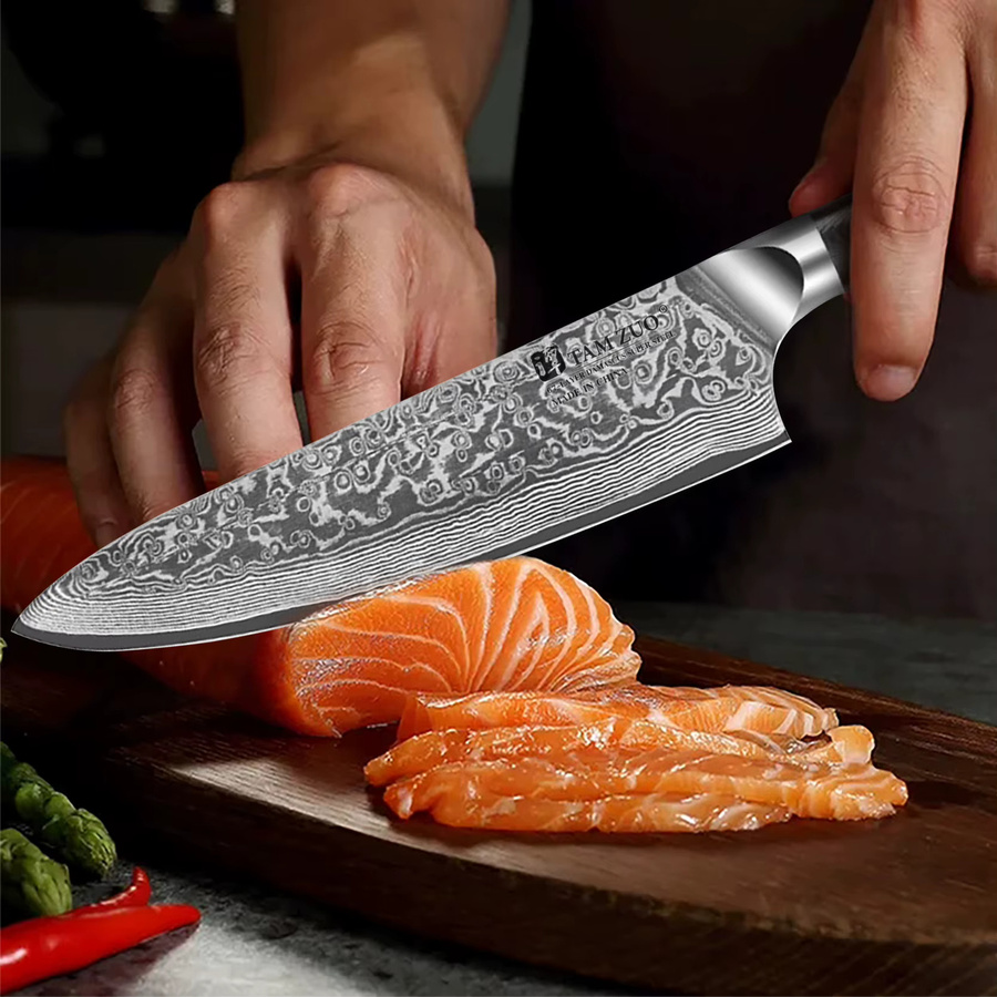 TAMZUO Professionelles Kochmesser aus Damaststahl in Silber - Bild 4