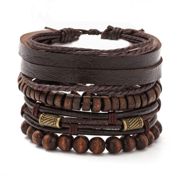 Herrenarmband Vintage, Holzperlen, Leder, Unisex - Bild 1