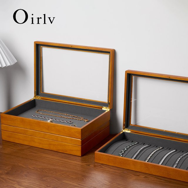 Oirlv Schmuckschatulle aus Holz im Retro-Design für Ringe, Halsketten, Ohrringe und Armbänder, Organizer und Vitrine in Grau oder Braun - Bild 1