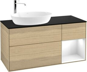 V&B Waschtischunterschrank Finion in Weiß und Braun mit Eichen-Elementen, Breite: 120 cm, Tiefe: 50,1 cm, Höhe: 50,1 cm - Bild 1