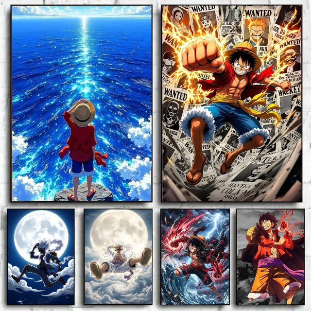 Bandai OP Luffy Poster HD Kunst, selbstklebend und wasserfest, mehrfarbig - Bild 1
