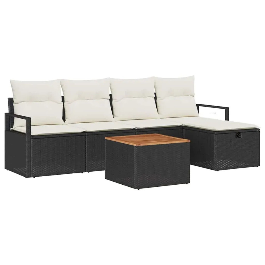 vidaXL Garten-Sofa-Set aus Polyrattan in Schwarz, 6-teiliges L-Shape Lounge-Set mit Kissen für Terrasse und Balkon - Bild 2