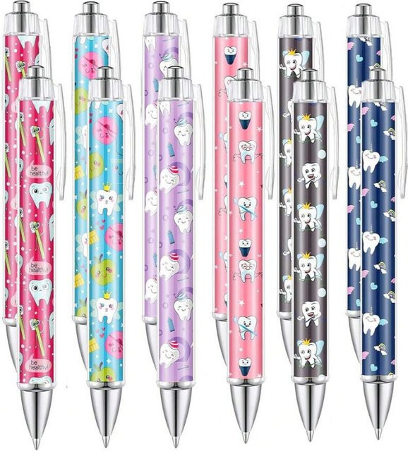 Set mit 6 oder 12 Stück zahnförmigen Kugelschreibern mit schwarzer Tinte als lustiges Zahnthema-Geschenk für Zahnassistenten und Pflegepersonal - Bild 1