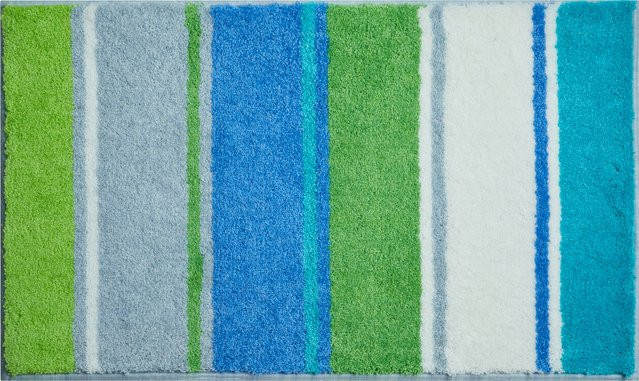 Badematte SUMMERTIME gestreift in Blau, Beige, Weiß, Grau und Grün, B/T: 60 x 90 cm, rutschfest und schnelltrocknend - Bild 1