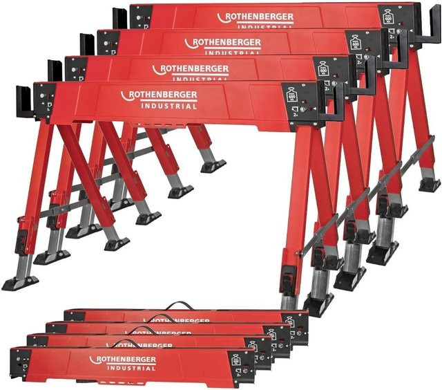 Rothenberger Industrial Falt-Arbeitsbock 4er Set, höhenverstellbar, Metall, Rot - Bild 1