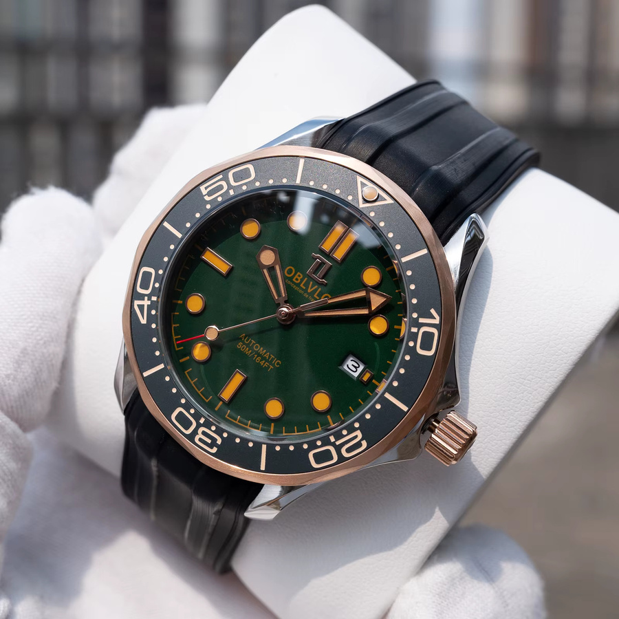 OBLVLO Armbanduhr Automatik, grünes Zifferblatt, Silikonarmband, Herren - Bild 3