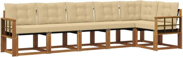 vidaXL Outdoor-Sofagarnitur 6-teilig aus Akazienholz mit Textilene und Kissen in Natur und Beige - Bild 1