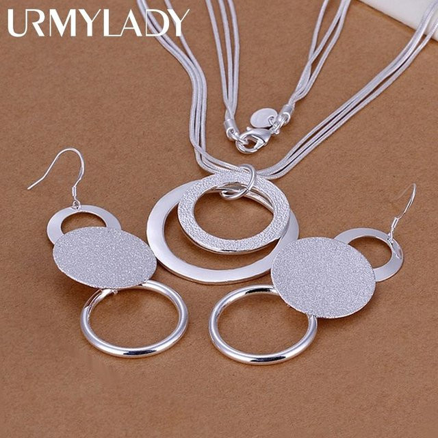 URMYLADY Schmuck-Set, 925 Silber, Halskette, Ohrringe, Damen, 45cm - Bild 1