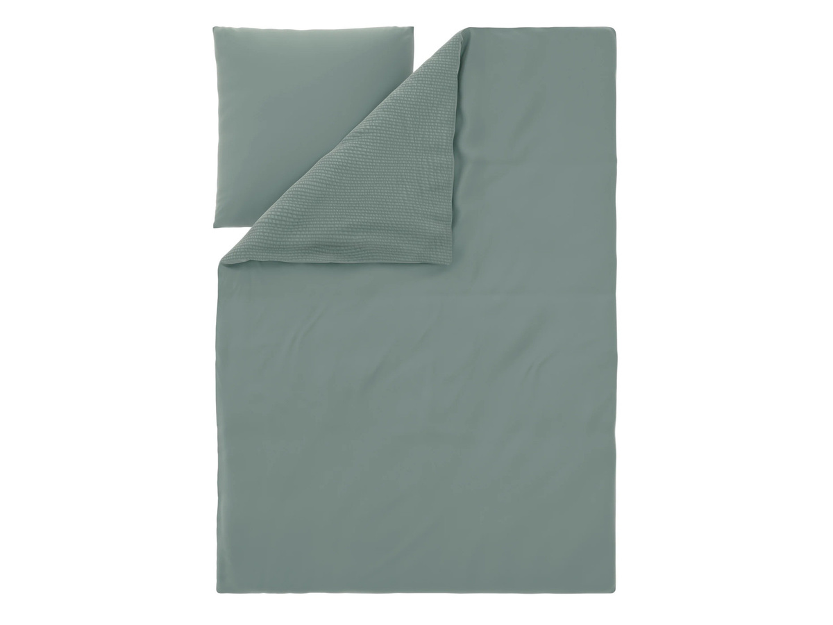 LIVARNO Seersucker-Wendebettwäsche mit floralem Design in Grün und Blau, Bettbezug B: 155 cm x 220 cm und Kissenbezug B: 80 cm x 80 cm - Bild 2