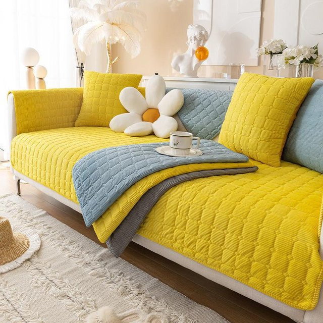 Your Warm Home Plüsch Sofa Kissen in Gelb, rutschfeste Sofabezug-Abdeckung aus Fleece für Herbst und Winter, B/H: 70 x 90 cm - Bild 1