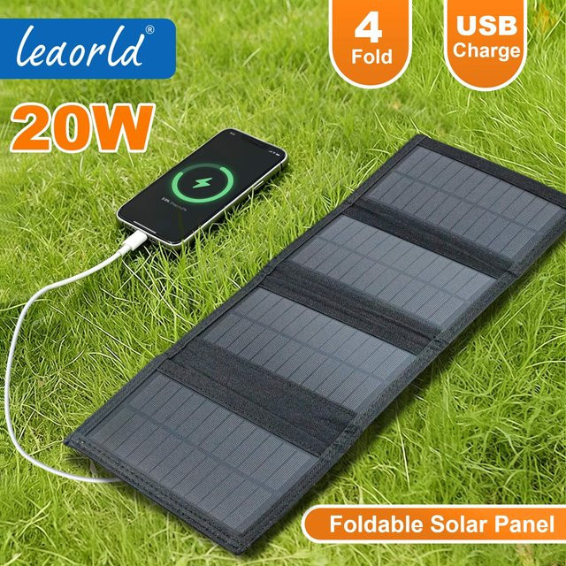 LEAORLD 20W Solarpanel-Ladegerät, faltbares Monokristallin Solar-Handy-Ladegerät mit USB-Schnellladung, grün - Bild 1