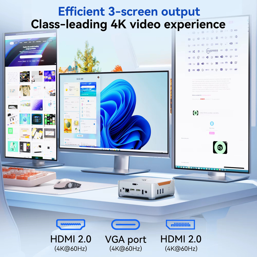 KAMRUI GK3PLUS N5030 Mini-PC mit Intel Pentium Silver, 8GB RAM und 256GB SSD, unterstützt Dreifach-4K-Anzeige für Business, Bildung und Zuhause - Bild 4