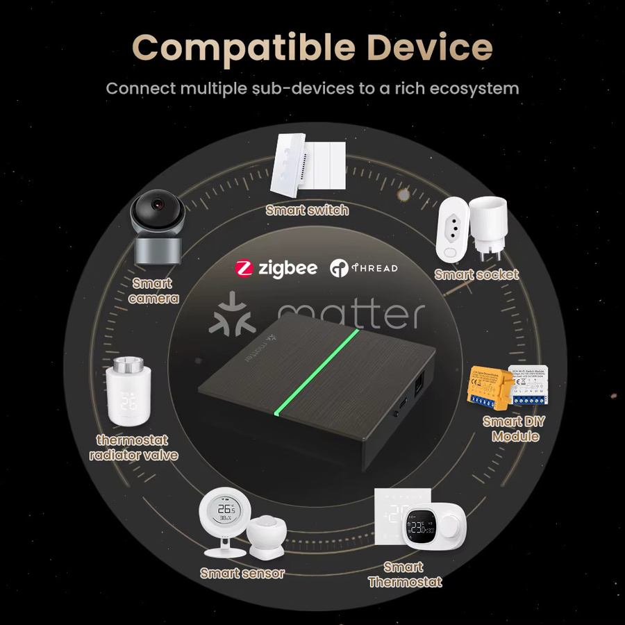 AVATTO Matter Smart ZigBee Gateway-Hub Kabelgebundene Smart Home Bridge in Schwarz, kompatibel mit Tuya, HomeKit, Siri, Google Home und Alexa - Bild 3