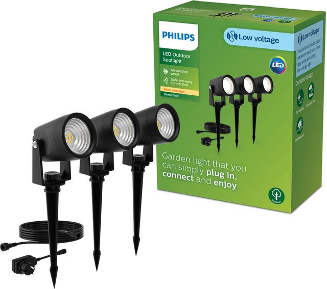 Philips Reuel LED Außenstandleuchte 3er Set Schwarz mit warmweißem Effektlicht - Bild 1