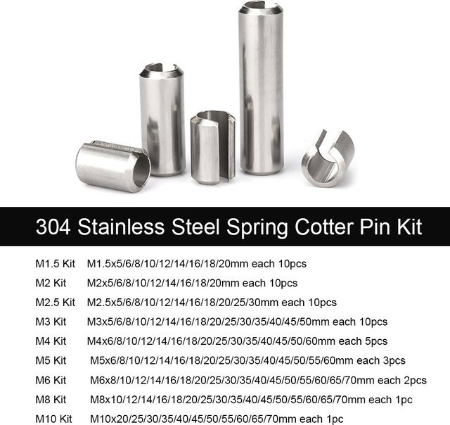 TINGGOO Federstifte Sortiment-Kit aus 304 Edelstahl, elastische Splinte M1.5 bis M10 - Bild 1