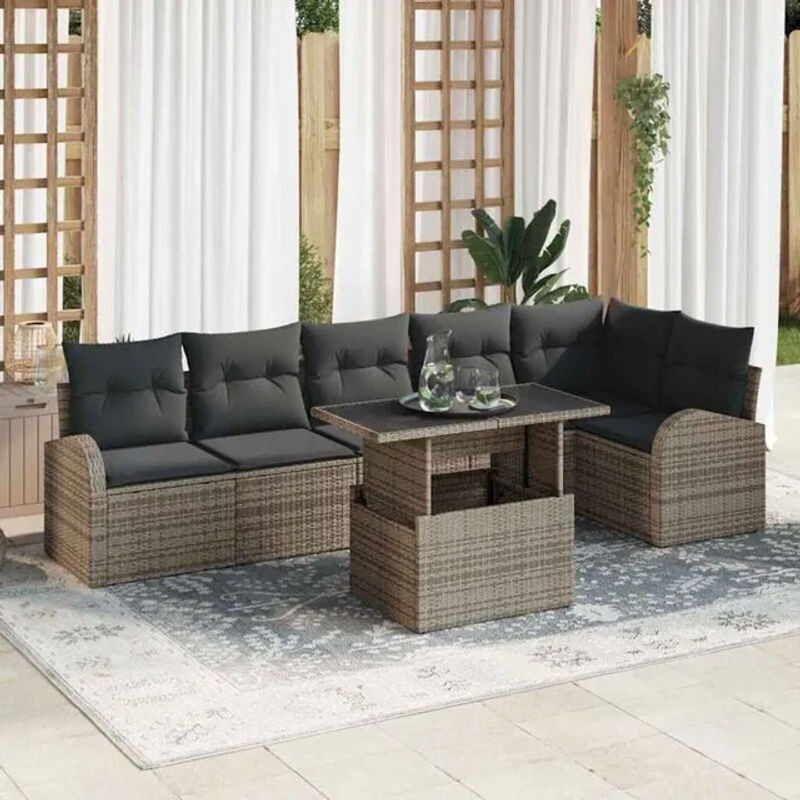 vidaXL Loungemöbel Garten-Sofa-Set aus Polyrattan in Grau, 7-teilig, B/T/H: 100 x 55 x 73 cm - Bild 1