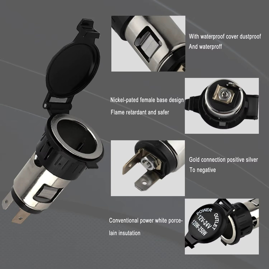 Universal 12V 24V Zigarettenanzünder Adapter Stecker für Auto, Motorrad, Boot und Lkw in Schwarz - Bild 2