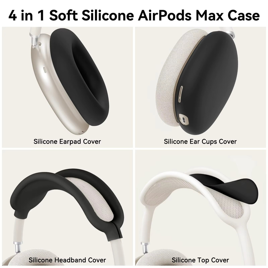 4-in-1 Silikonhülle für Apple AirPods Max Kopfhörer mit Ohrpolster-Hülle, Ohrmuschel-Abdeckung und Stirnband-Abdeckung in Schwarz - Bild 3