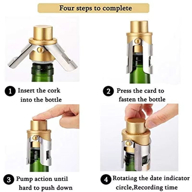 SUNFILI Champagner-Stopfen mit Druckpumpe für Champagner, Cava, Prosecco und Sekt in Grün und Gold - Bild 2