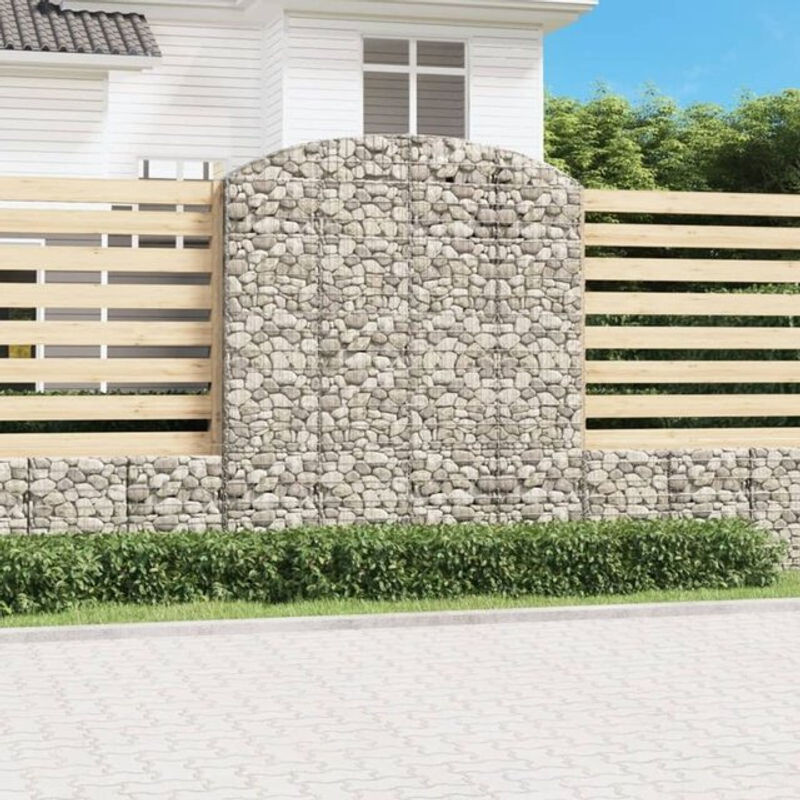 Vidaxl Gabione mit Hochbogen aus verzinktem Eisen in Silber, B/T/H: 200 x 50 x 220/240 cm - Bild 1
