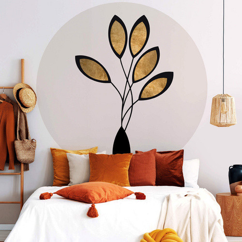 K&L Wall Art Vliestapete Runde Vliestapete Kubistika Gold Schwarz Blumen, mehrfarbig, matt, B/H: 236 x 236 cm - Bild 2
