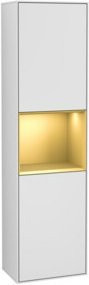 V&B Hochschrank Finion in Weiß mit Goldakzenten, B: 41,8 cm, H: 151,6 cm, mit LED-Beleuchtung und Glastüren - Bild 1